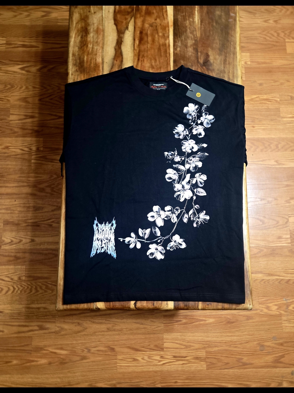 Dechire Streetwear Men's Black Floral Print Graphic Tee